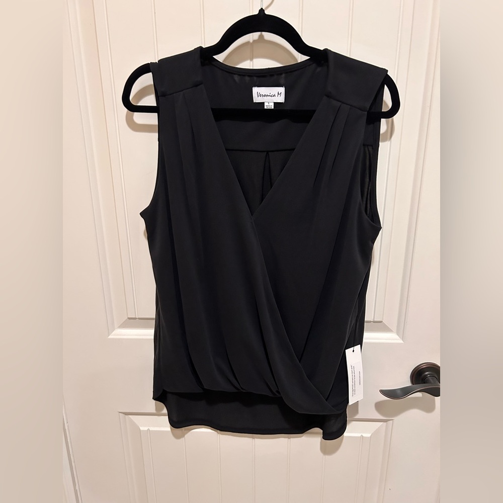 NWT: Veronica M Black Sleeveless Surplice Blouse
